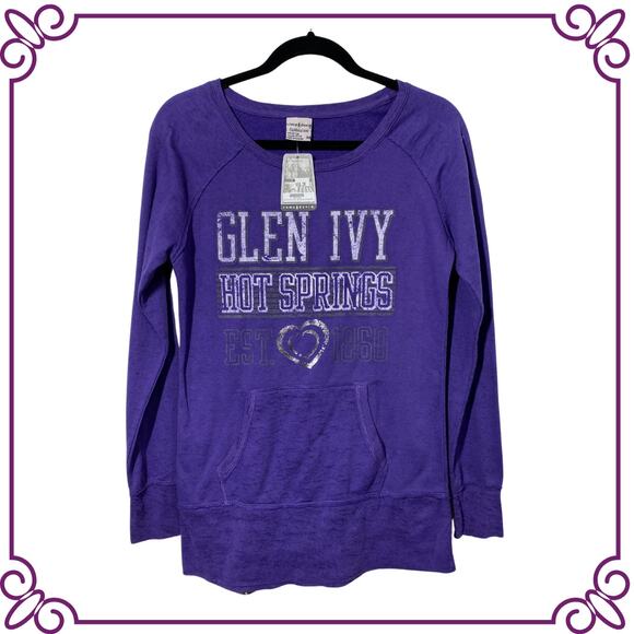 Glen Ivy Hot Springs Logo Purple Long Sleeve Tunic Top with Pocket Medium NEW - Picture 1 of 7